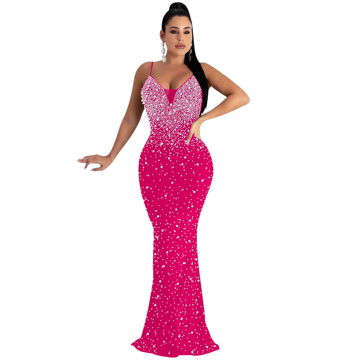Women Clothing Sexy Nightclub Rhinestone Beaded Sling Dress Women