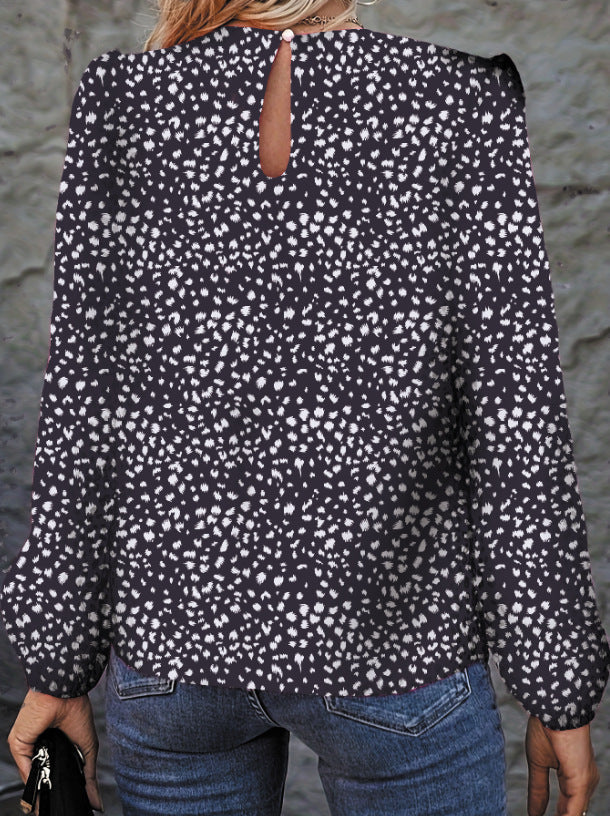Personalized Leopard Print Long Sleeve Chiffon Blouse Women Autumn Loose Hollow Out Cutout out Pullover Women