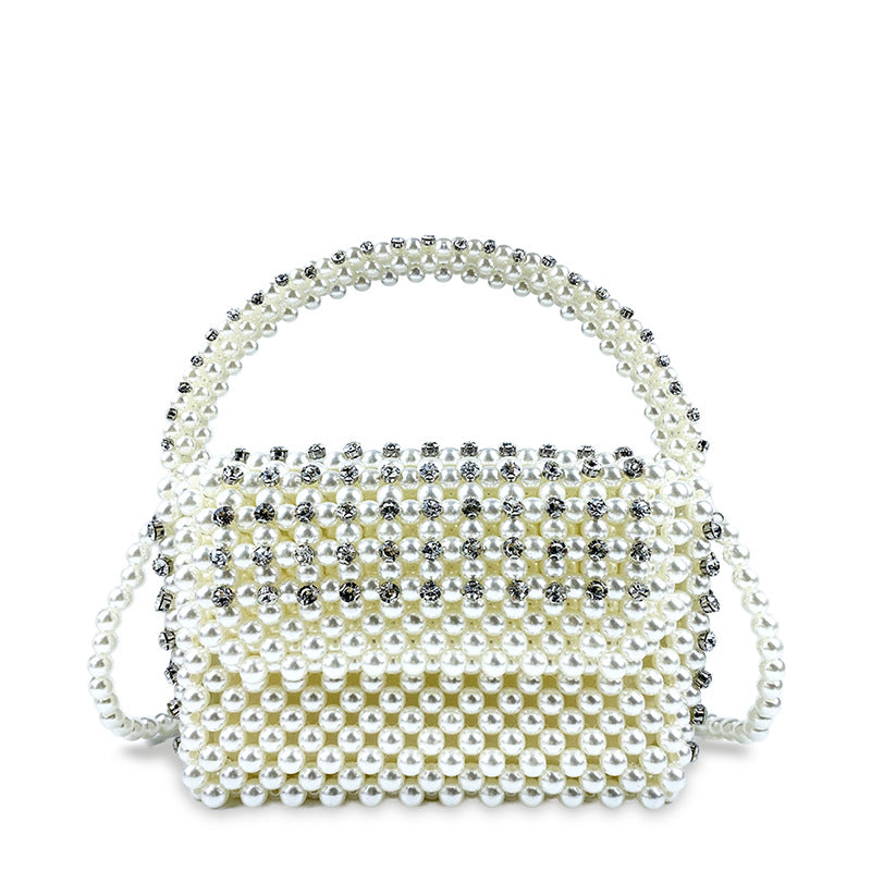 Autumn Chinese Hand-Woven Beaded Bag Diamond Embedded Pillow Bag Underarm Handbag Cross Body Hand Carrying