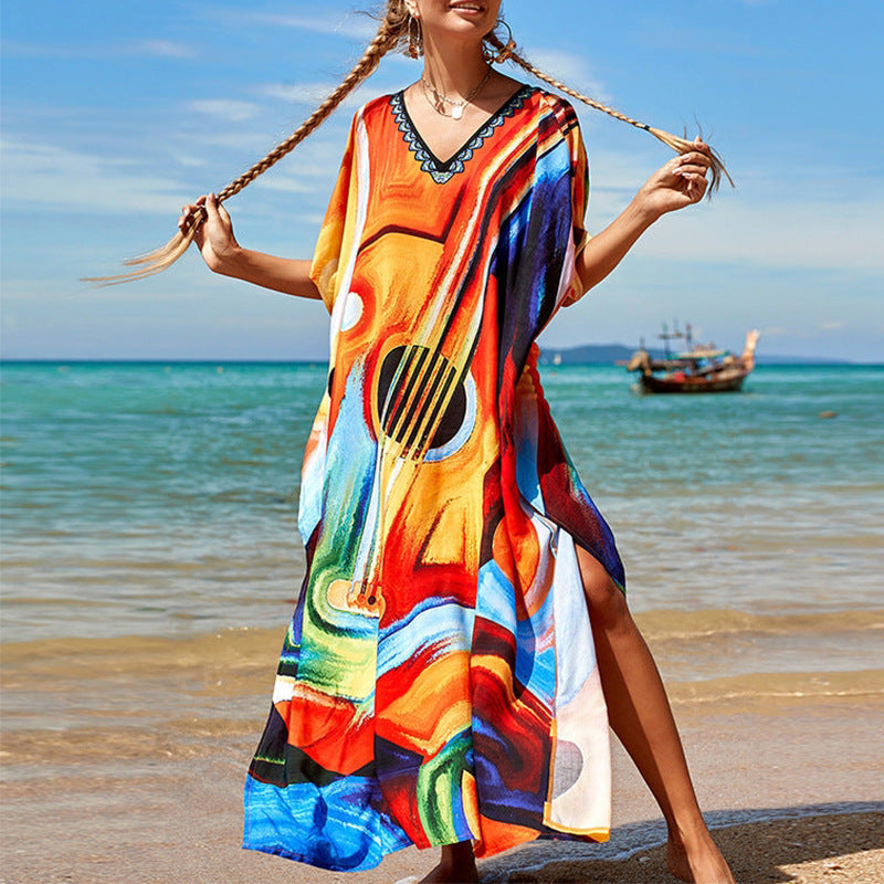 Women Clothing Summer Loose Robe Seaside Vacation Sun Protection Shirt Beach Dress