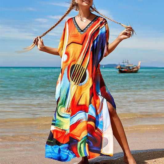 Women Clothing Summer Loose Robe Seaside Vacation Sun Protection Shirt Beach Dress