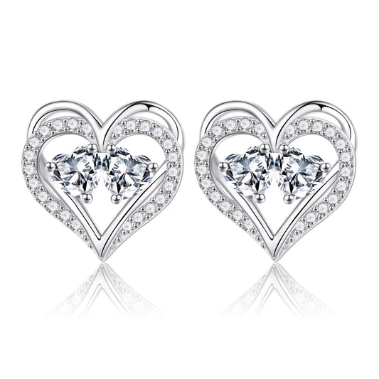 Sterling Silver Birthstone Heart Earrings
