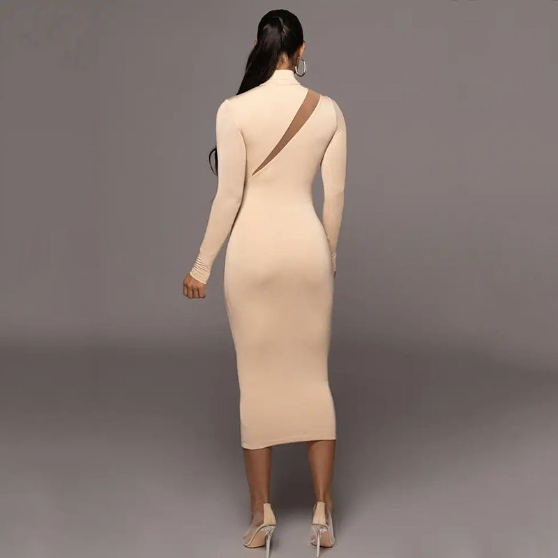 Spring round Neck Long Sleeve Stitching Dress Women Sexy Dress