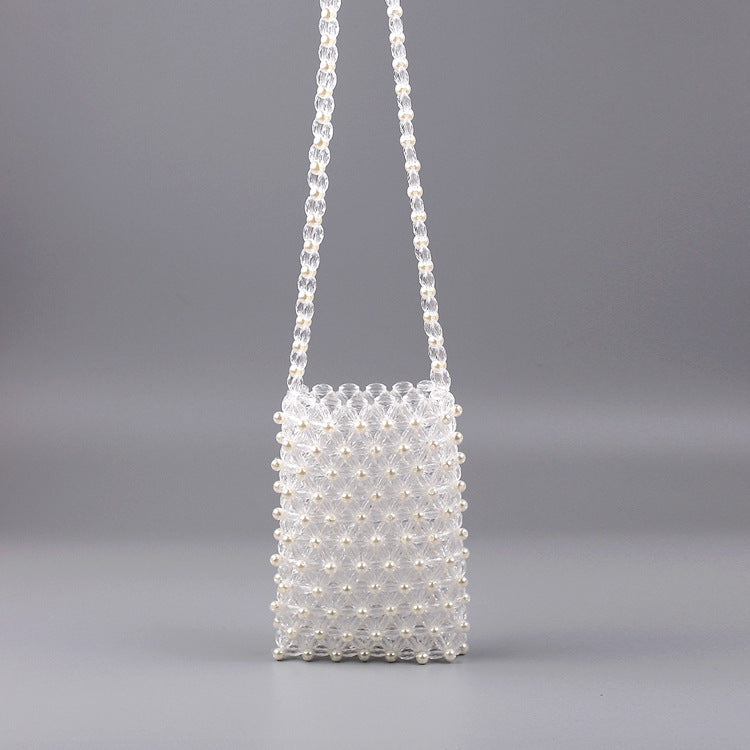 Hand Woven Transparent Acrylic Crystal String Beads Ladies Phone Bag DIY Casual Clothing Matching Messenger Bag