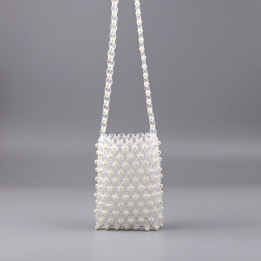 Hand Woven Transparent Acrylic Crystal String Beads Ladies Phone Bag DIY Casual Clothing Matching Messenger Bag