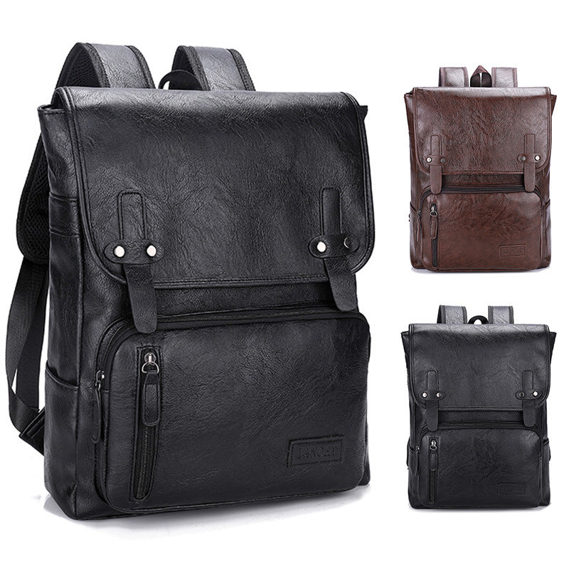 Trendy Men's Retro Backpack Trendy Cover Travel Business Bag Soft Leather Men's Backpack MB21080303