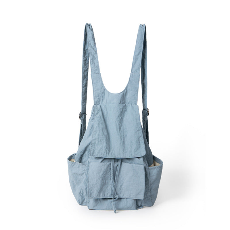 Bag women lightweight nylon backpack purse, pleated multi-pocket large capacity backpack, beige backpack lightweight