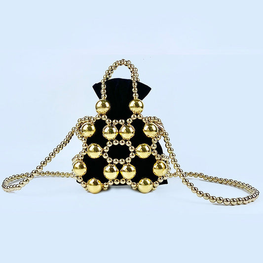 Summer Niche Hand Carrying Metal Beaded Bucket Bag Women Trendy Unique Shoulder Bag High Sense