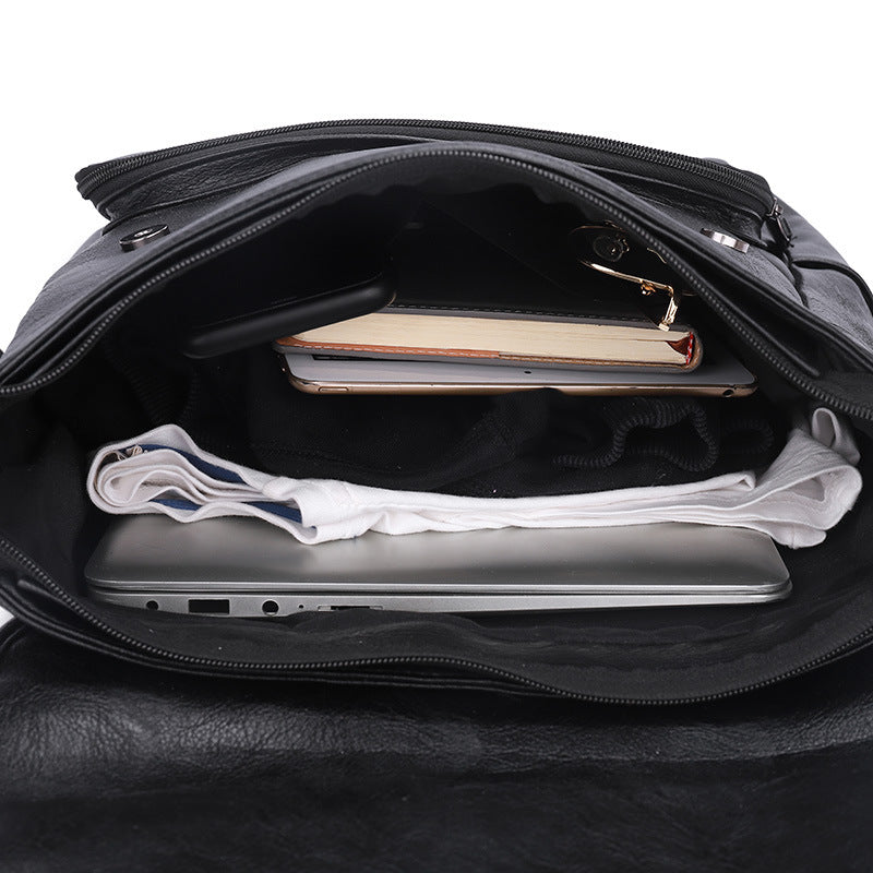 Trendy Men's Retro Backpack Trendy Cover Travel Business Bag Soft Leather Men's Backpack MB21080303