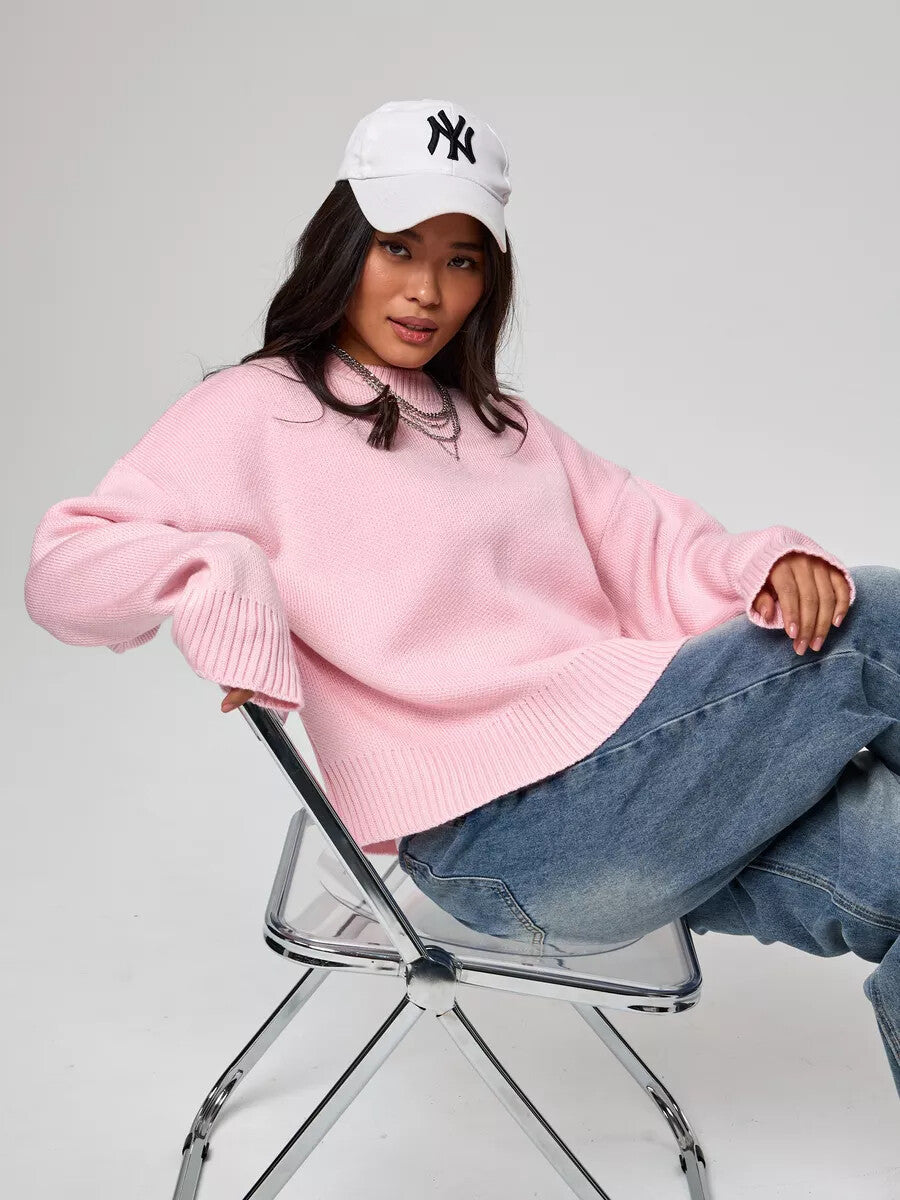 Autumn Winter Russian Thickened Short round Neck Solid Color Sweater All Matching Basic Women Clothing