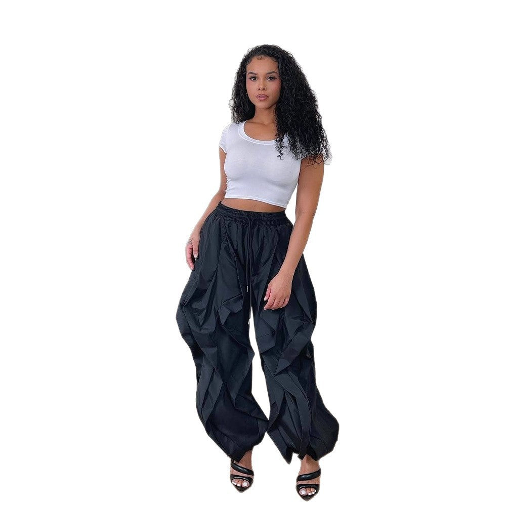 Elegant Office Workwear Stitching Lace Bloomers Ankle Banded Pants