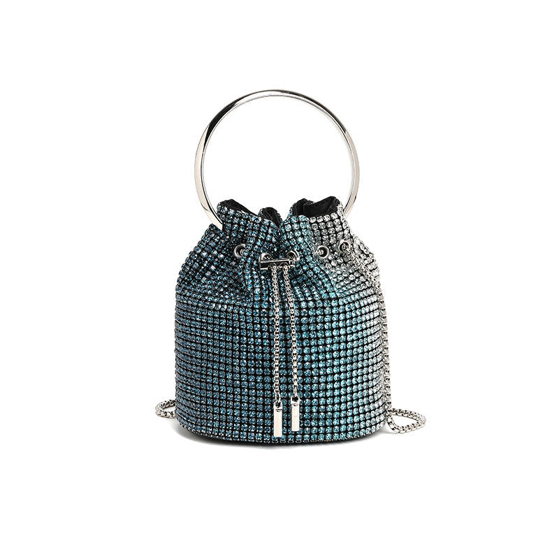 Stylish Bag Women Handmade Diamond Chain Shoulder Bag Mini Bucket Hand Carrying Messenger Bag