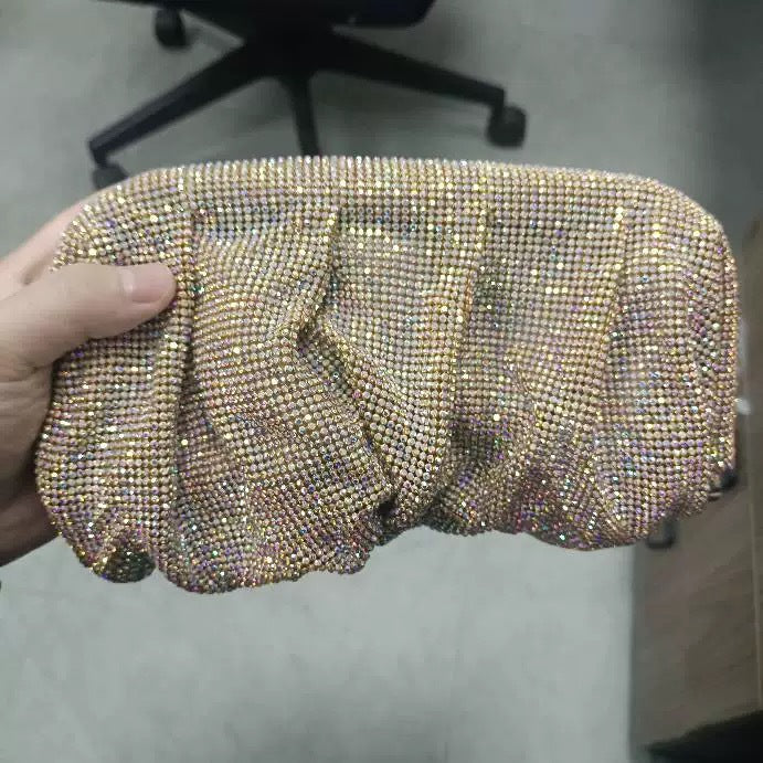 Rhinestone Cloud Bag Pleated Women Bag Texture High End Cosmetic Bag Niche Messenger Bag