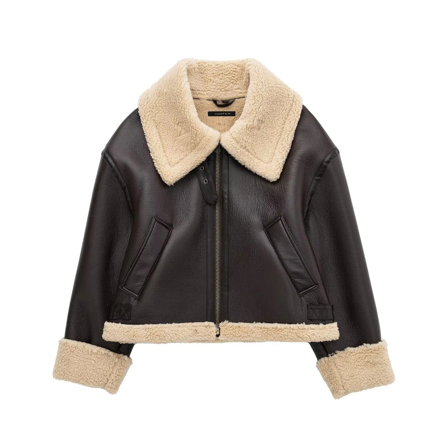Motorcycle Clothing Women Winter Fur Coat Zipper Jacket Thickened Clothes