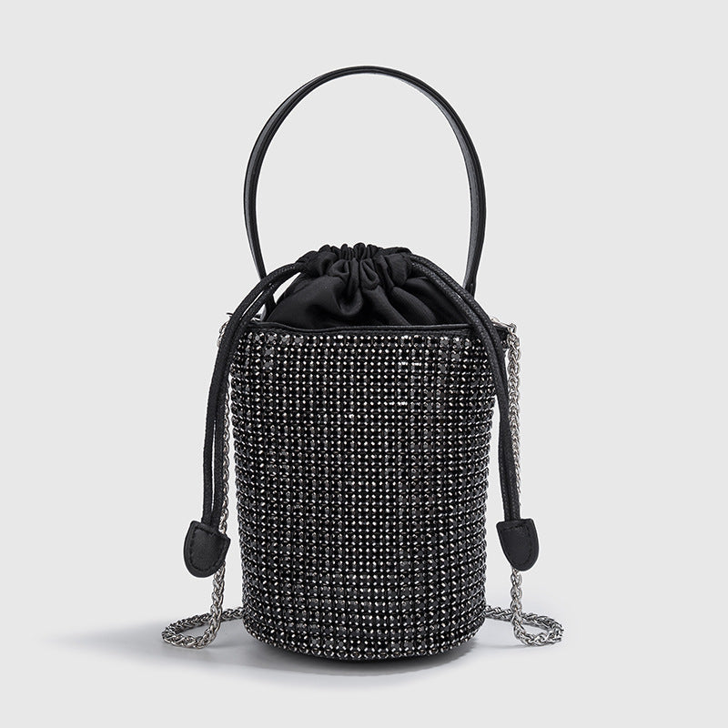 Summer Autumn Dinner Handbags Women Soft Diamond Drawstring Bucket Bag Chain Shoulder Crossbody
