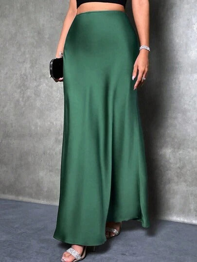 Satin Skirt Autumn Winter Simple A line Long Skirt Women Clothing