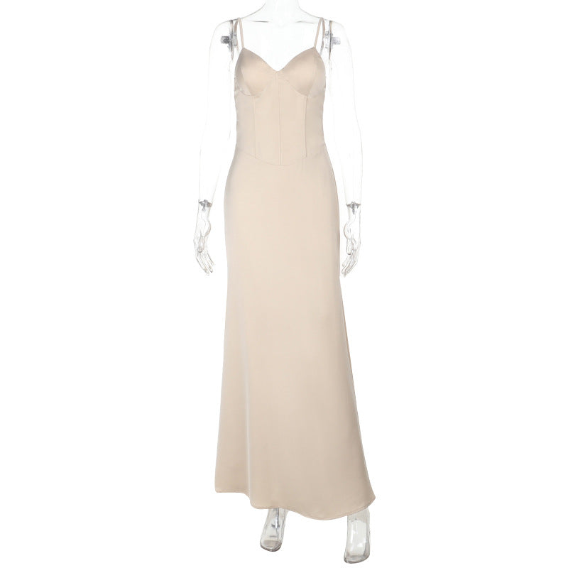 Vacation Sleeveless Split Dress with Chest Pad Dress Summer Waist Sheath Dress