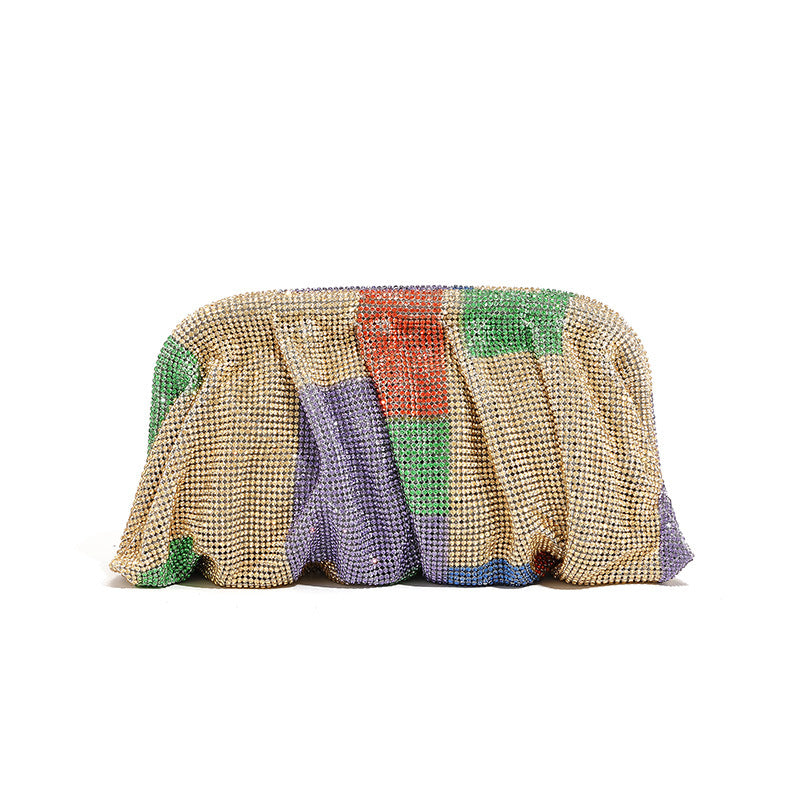 Rhinestone Cloud Bag Pleated Women Bag Texture High End Cosmetic Bag Niche Messenger Bag