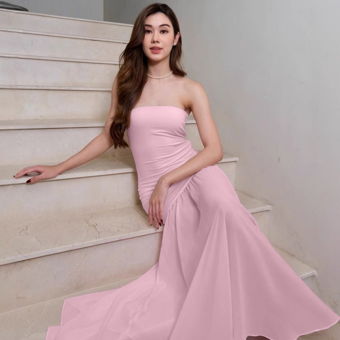 Summer Women Clothing Sexy Elegant Stitching Mesh Tube Top Slimming Dress