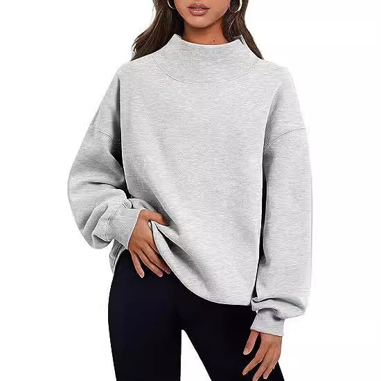 Women Autumn Winter Casual Fleece Shirt Women Thick Half Turtleneck Loose Sweatshirts