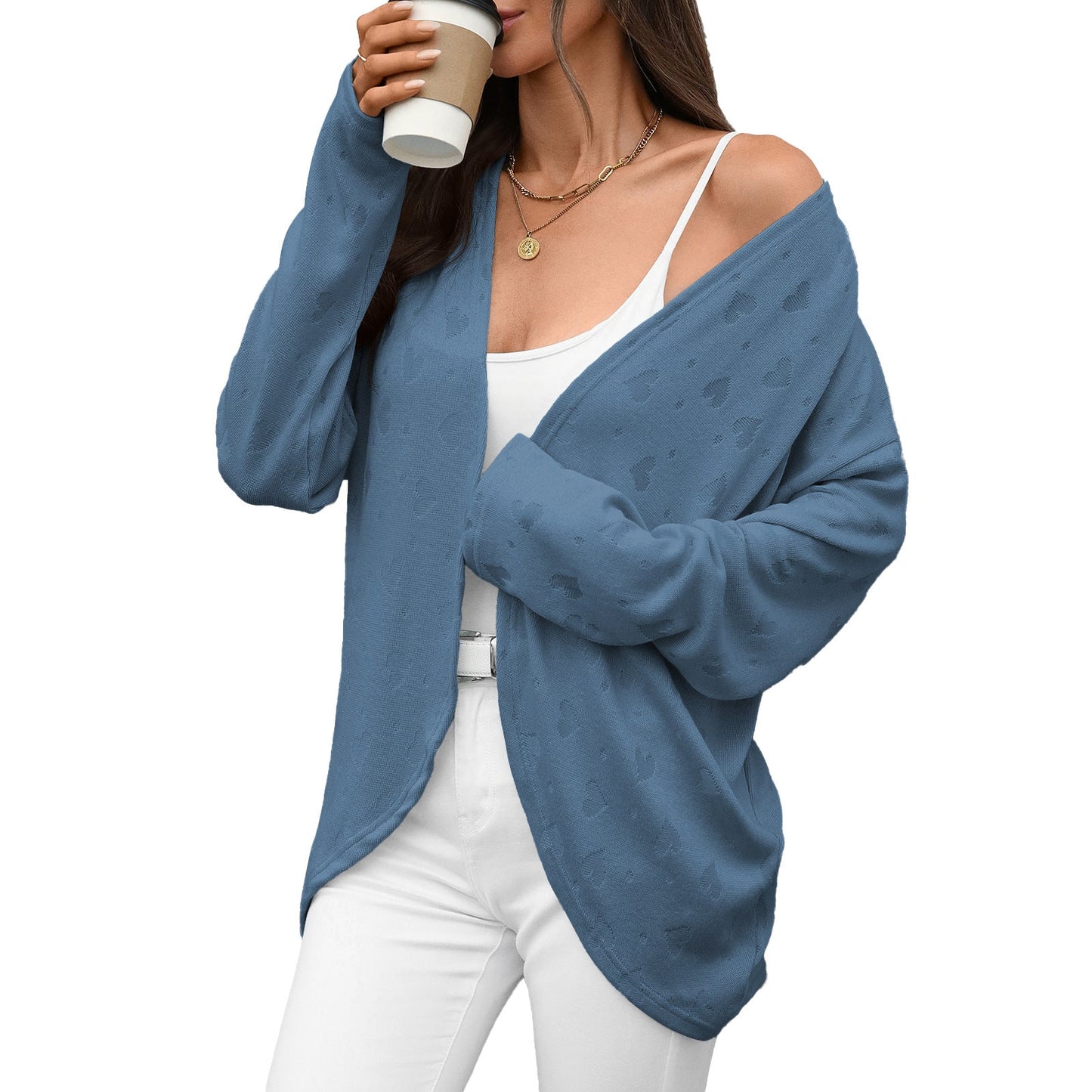 Autumn Winter Solid Color Long Sleeve Cardigan Knitted Jacquard Coat Office Cardigan