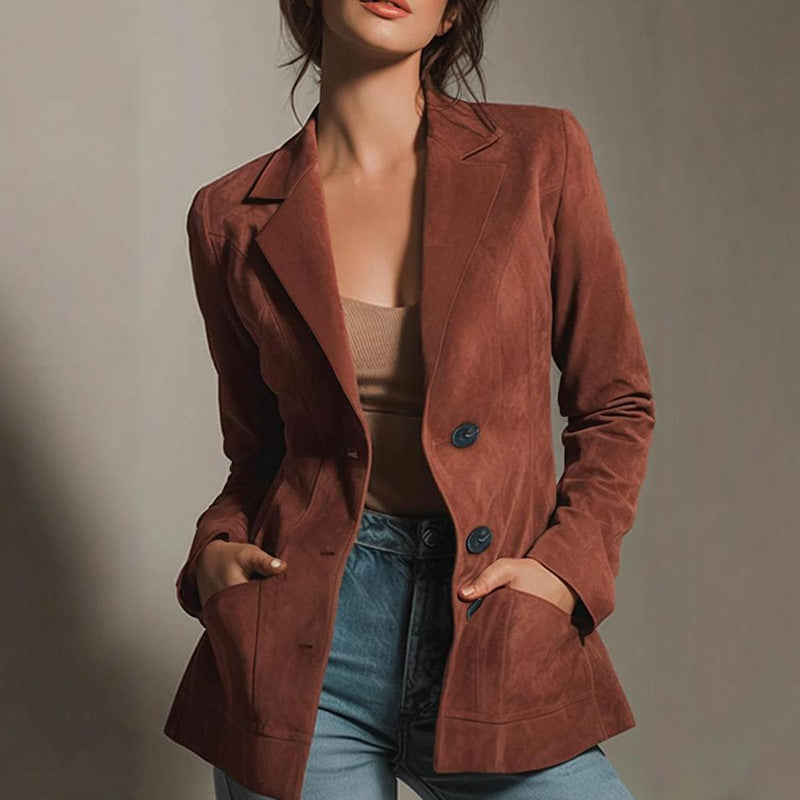 Women Clothing Fall Long Sleeve Suede Small Blazer