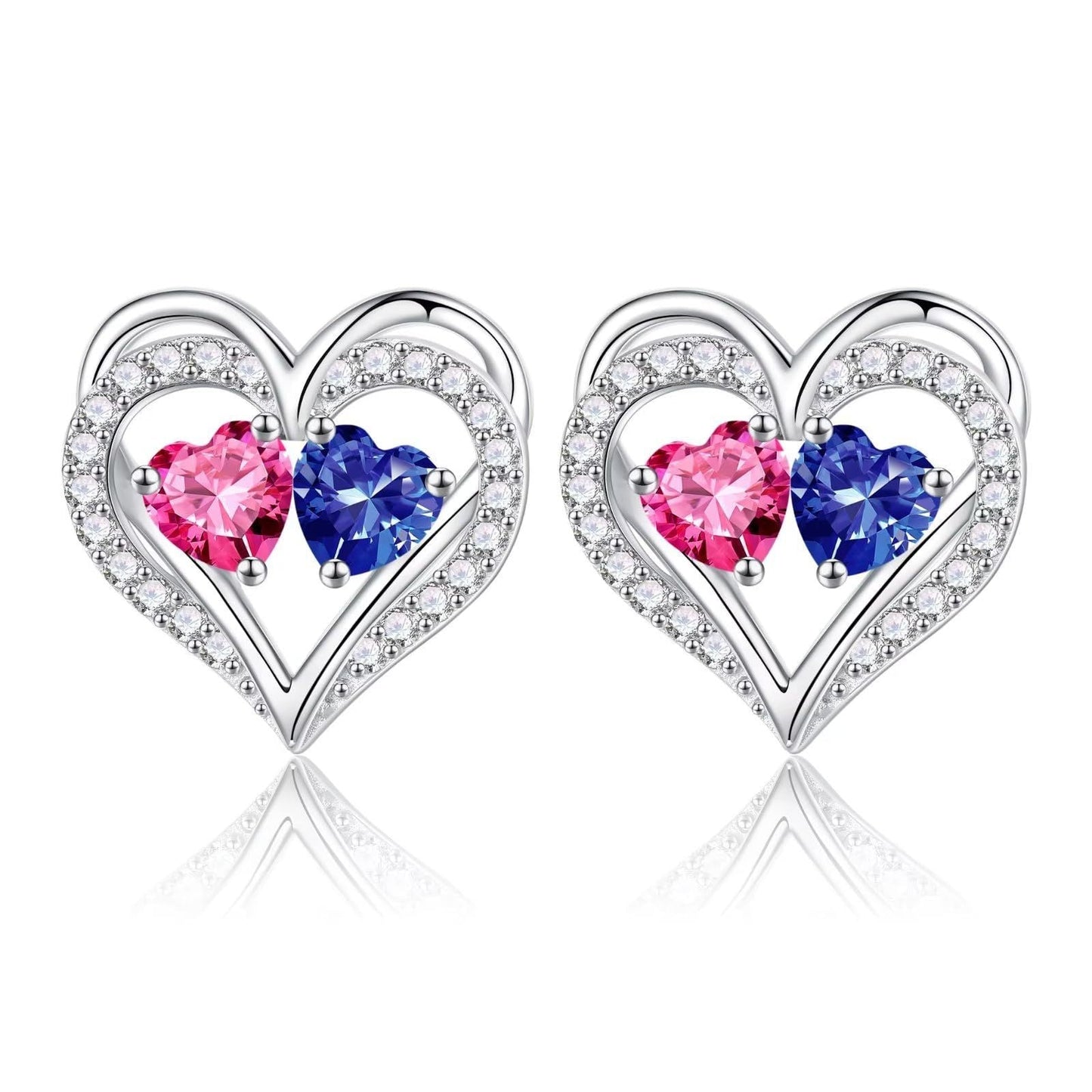 Sterling Silver Birthstone Heart Earrings