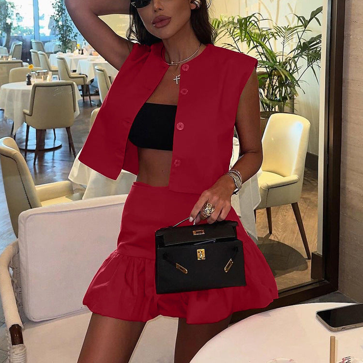 Women Summer Sleeveless Shirt Vest Top Fishtail Skirt Two Piece Set