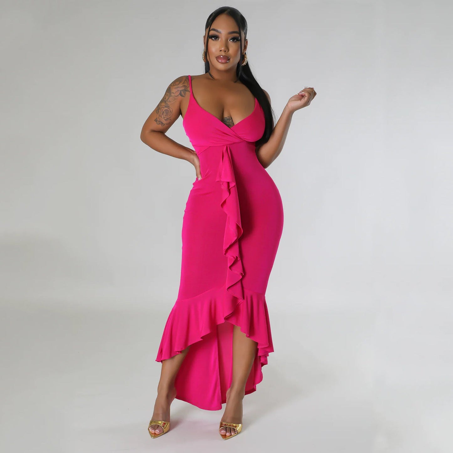 Summer Women Clothing Sexy V neck Strap Tassel Irregular Asymmetric Dress