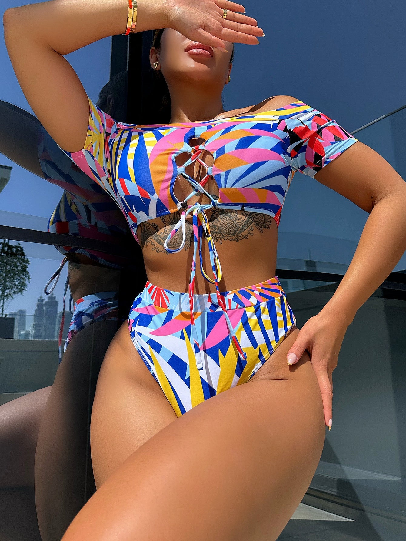 Bikini Printed Foreign Order Swimsuit Bikini Swimsuit Women Fission Swimsuit Crisscross