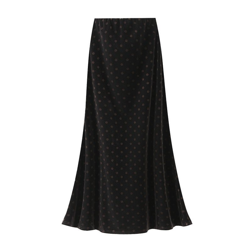 Autumn Winter Retro Polka Dot Printed Fishtail Skirt Women Autumn High Waist Slimming Velvet
