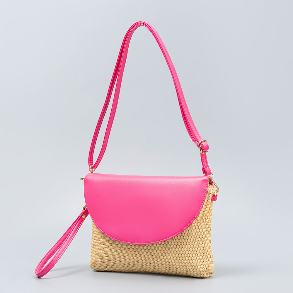 Holiday straw bag, small solid color shoulder bag, small crossbody beach bag, seaside beach bag evening clutch woven bag women