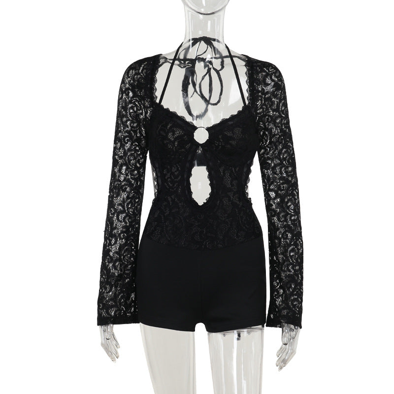Autumn Elegant Sexy Slim Lace Long Sleeved Romper for Women
