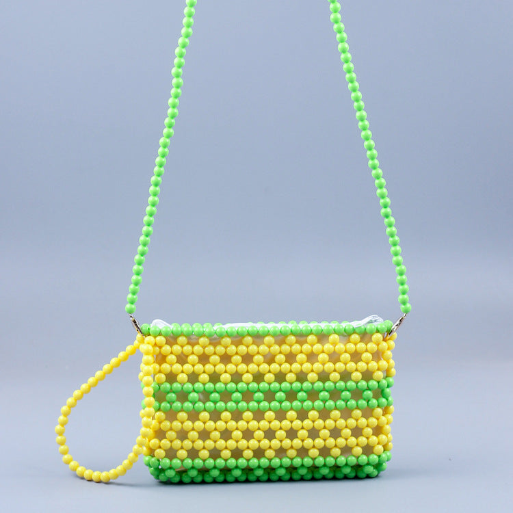 All Match Office Vitality Green Acrylic Handbag Handmade Beaded Weave Women Shoulder Messenger Bag
