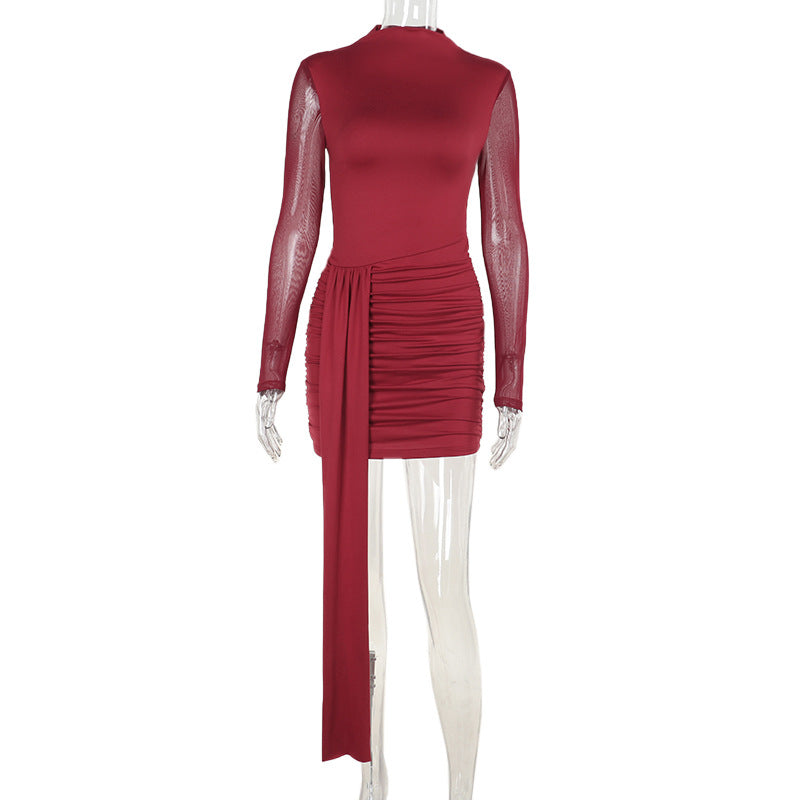 Autumn Socialite Elegant Sexy Slim Mesh Stitching Hip Bag Dress Women