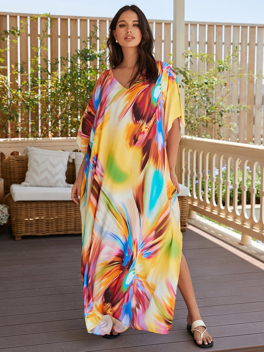 Rayon Printed Beach Cover up Loose Robe Vacation Sun Protection Shirt Bikini Cover