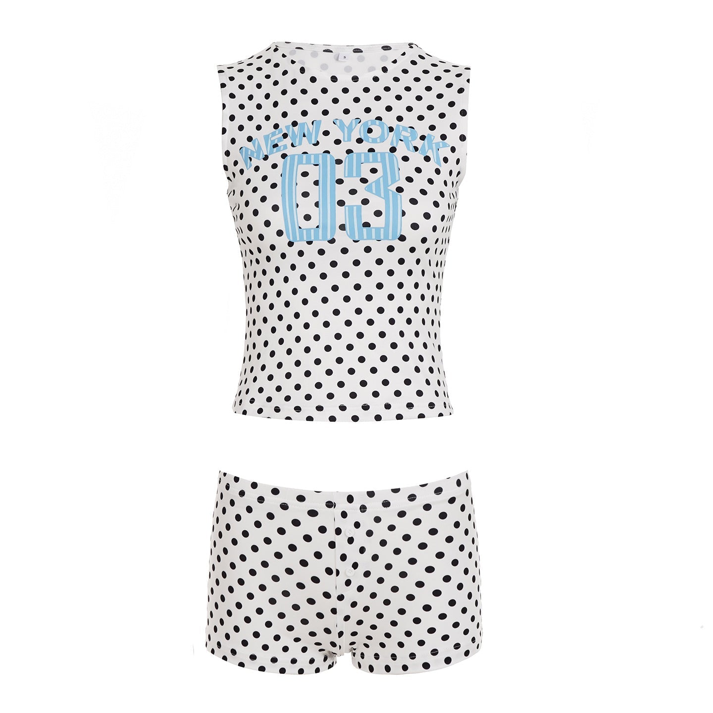 Summer Street Sports Women Digital Printing Sleeveless Vest Printed Polka Dot Shorts Casual Two Piece Sets