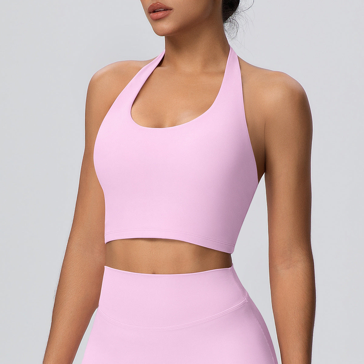 Solid Color Halter Beauty Back Nude Feel Yoga Vest Top Chest Pad Sports Bra Underwear Fitness Yoga Wear