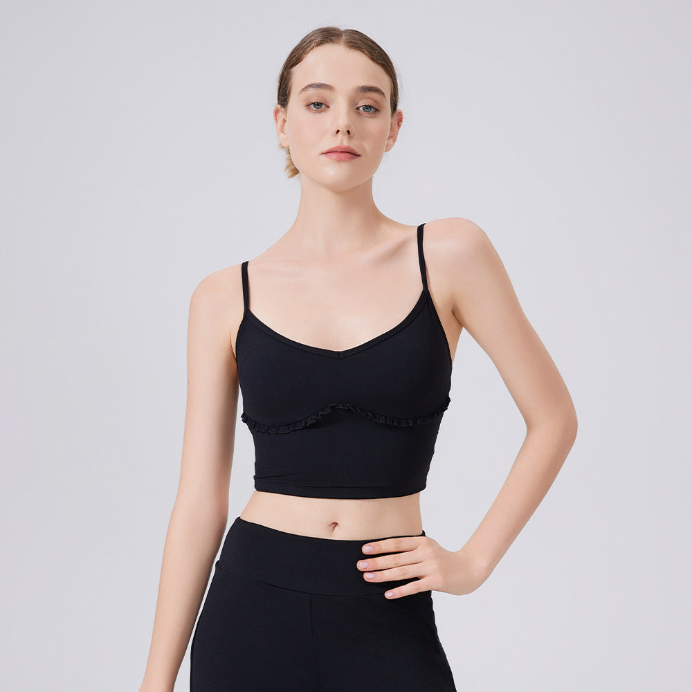 Cloud Sense Beauty Back Spaghetti Strap Lace Yoga Vest with Chest Pad Pilates Workout Bra Sports Underwear for Women