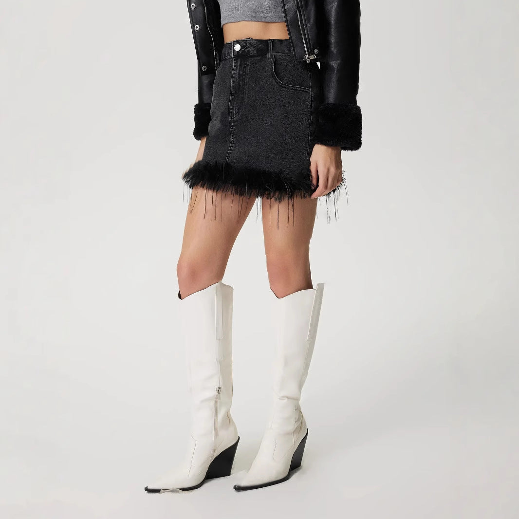 Women Clothing Skirt Burr Denim Skirt