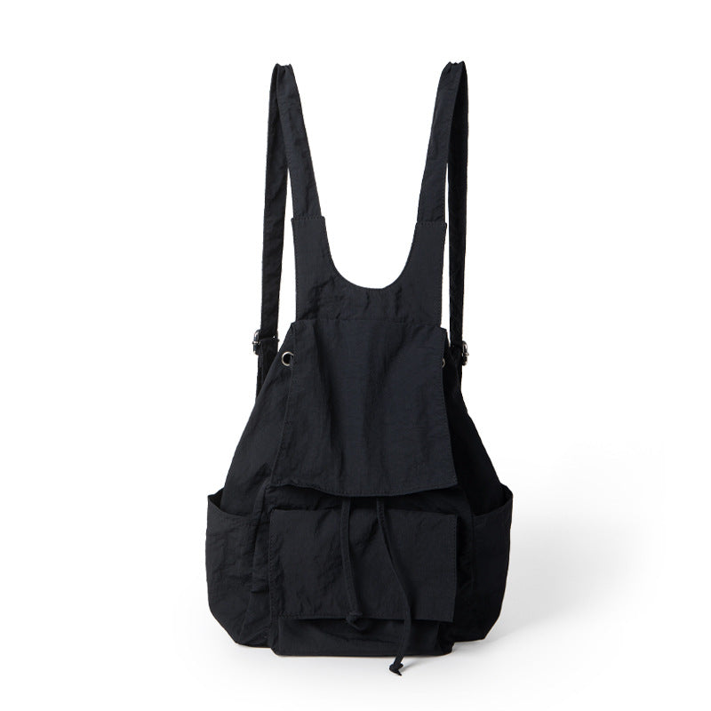 Bag women lightweight nylon backpack purse, pleated multi-pocket large capacity backpack, beige backpack lightweight