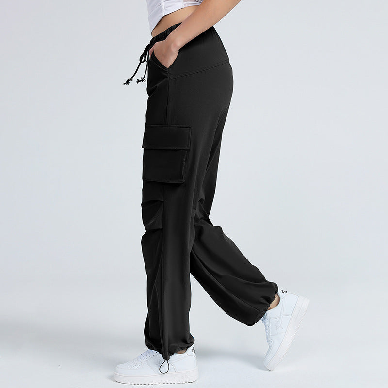 Retro Straight Wide Leg Pants Women Autumn Solid Color Multi Pocket Loose Baggy Trousers Casual Working Pants