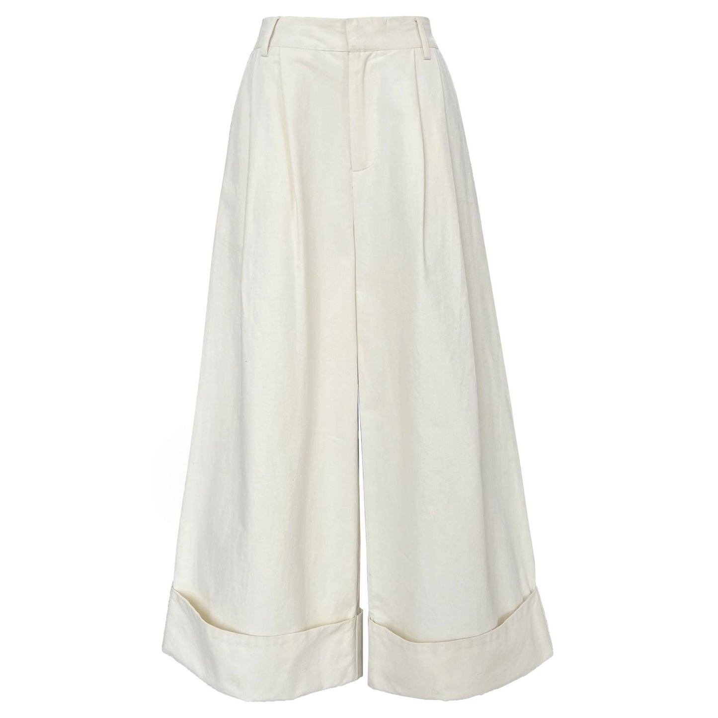 Washed Cotton Work Pant Trousers Women Summer Slimming Slim Fit Casual Curling Wide Leg Pants