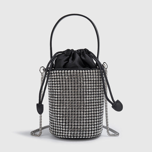 Summer Autumn Dinner Handbags Women Soft Diamond Drawstring Bucket Bag Chain Shoulder Crossbody