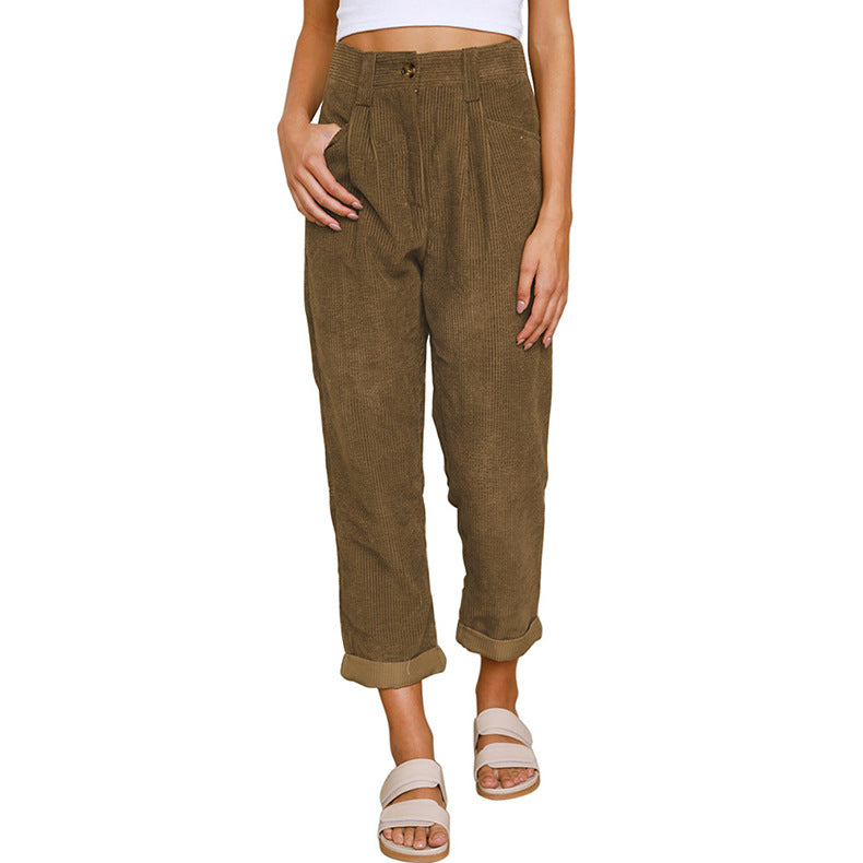 Spring Autumn Retro Artistic Corduroy Casual Harem Women Pants