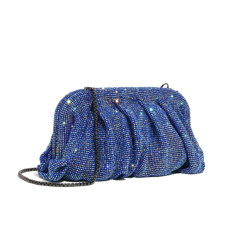 Rhinestone Cloud Bag Pleated Women Bag Texture High End Cosmetic Bag Niche Messenger Bag