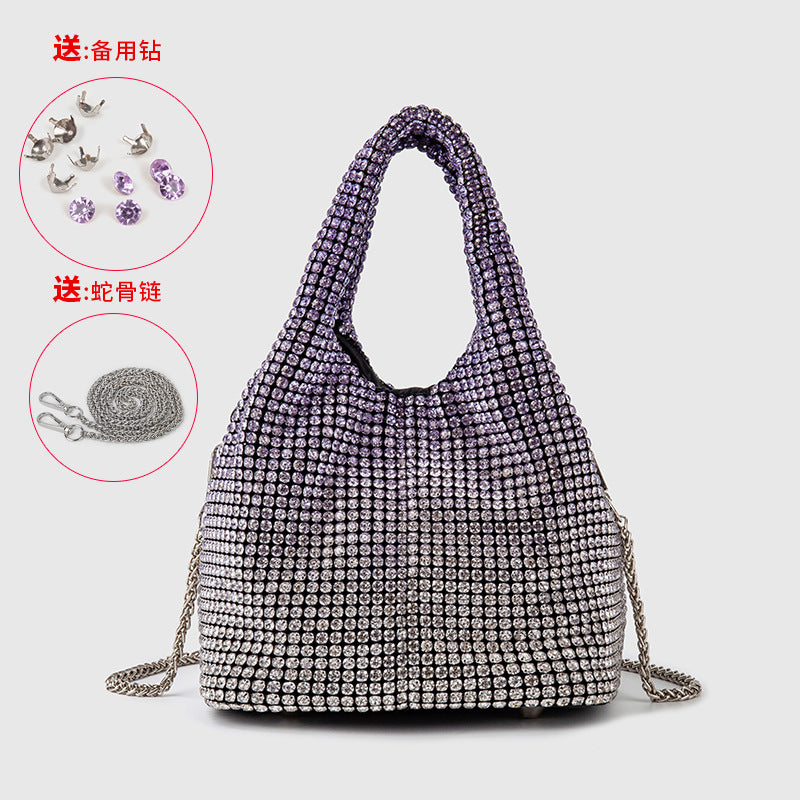 Full Diamond Bag Women Diamond Bucket Bag Rhinestone Chain Portable Messenger Bag