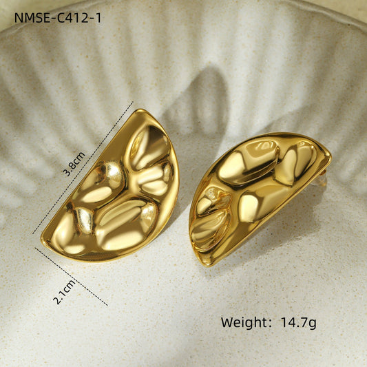 Arrival Exaggerated High Grade Titanium Steel Earrings Concave Convex Hammered Semicircle Symmetrical Stainless Steel Ring