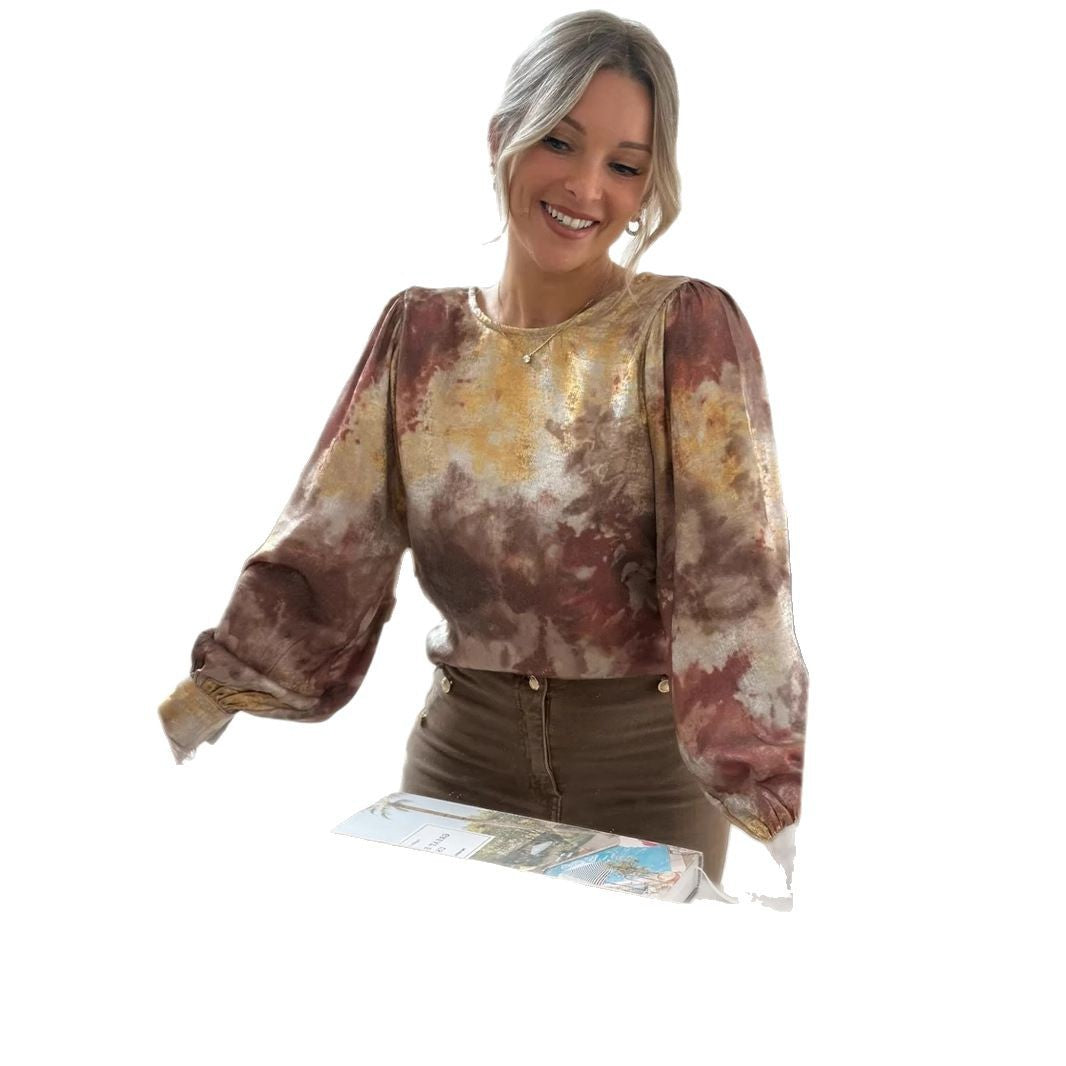 Shirt Floral Print round Neck Backless Shirt