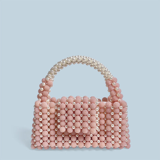 Autumn Textured Niche Advanced Pink Waxberry Pearl Ball Handmade Beaded Handbag